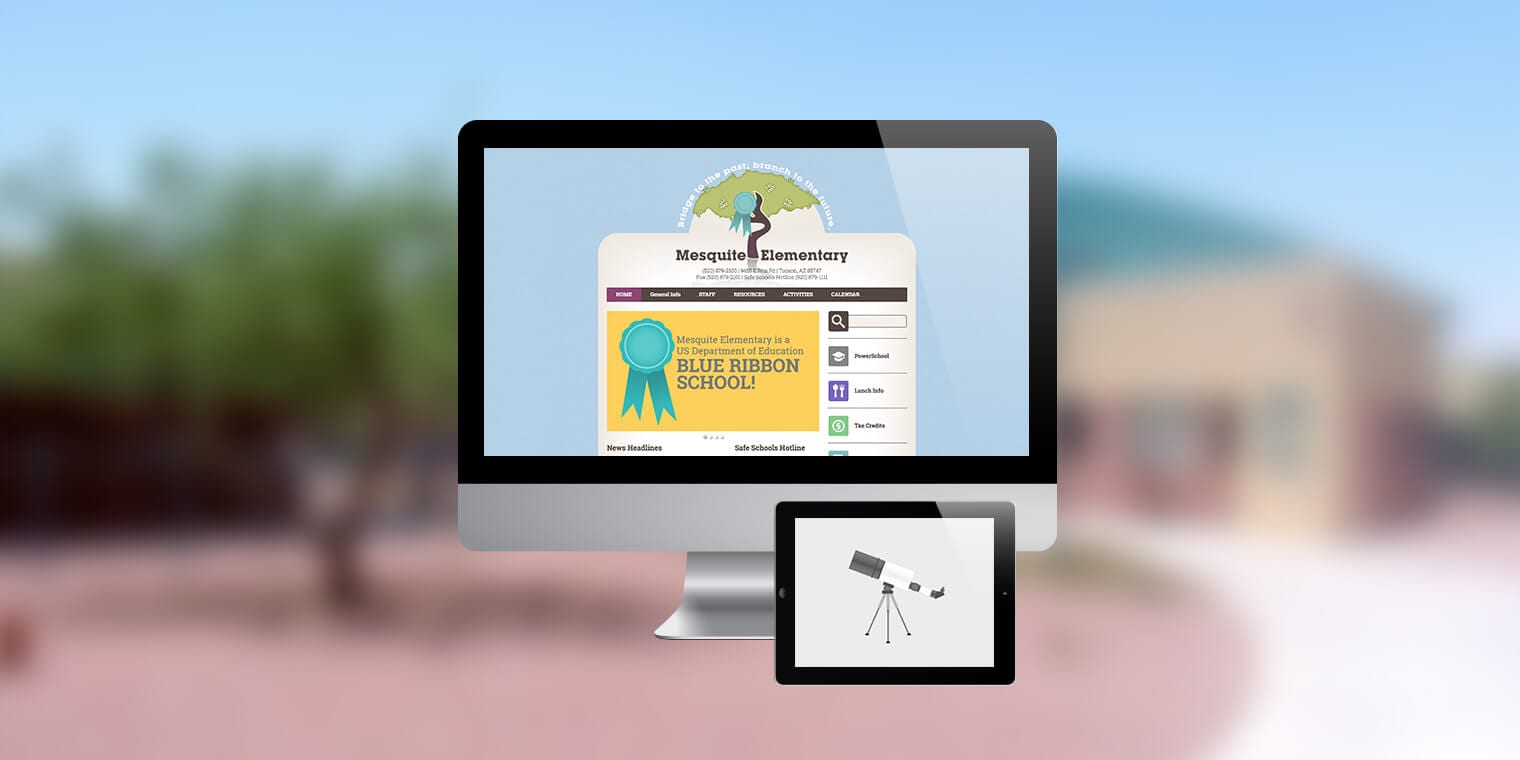Mesquite Elementary website screenshot and illustration